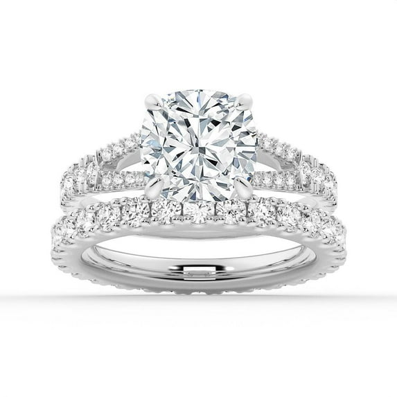 ESTE ORIGIN 2Ct Cushion Cut Moissanite Engagement Ring Set Split Shank Bridal Wedding Ring Set 10K White Gold for Her US 7.5