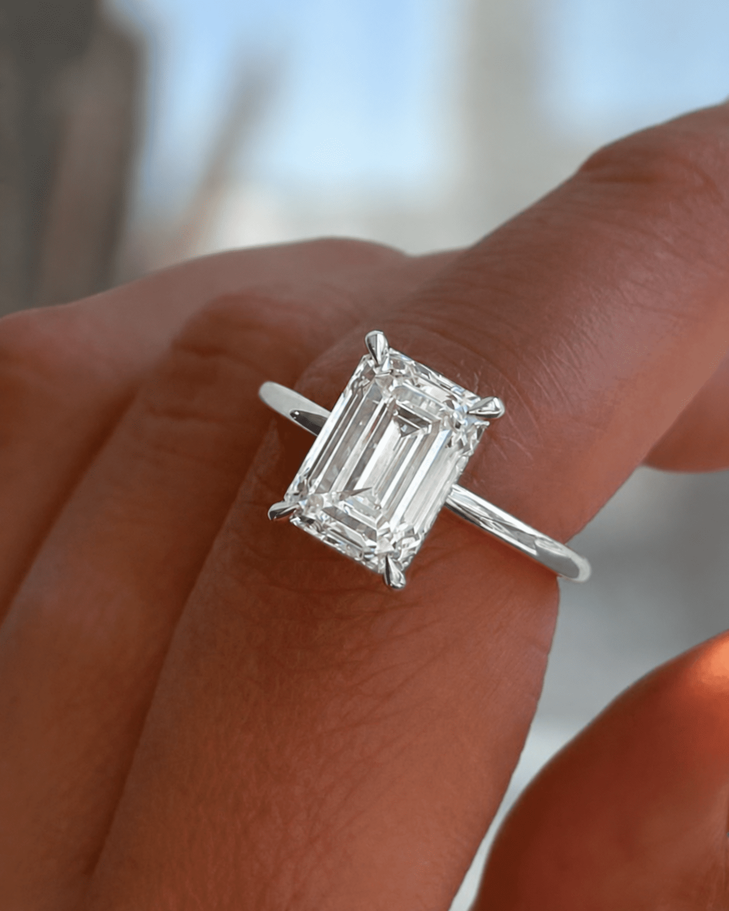 ESTE ORIGIN 2.00Ct Emerald Cut Lab Grown Diamond Engagement Ring, Hidden Halo 14K White Gold