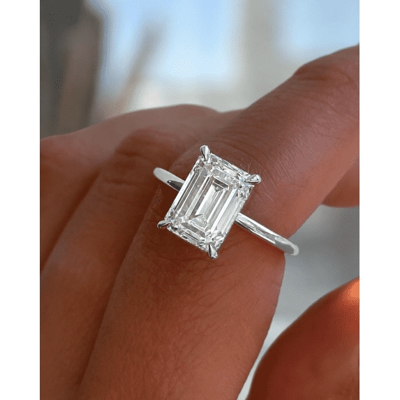ESTE ORIGIN 2.00Ct Emerald Cut Lab Grown Diamond Engagement Ring, Hidden Halo 14K White Gold