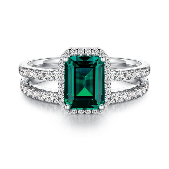 ESTE ORIGIN 2Ct Emerald Cut Lab-Grown Diamond Engagement Ring Set in 18K White Gold Solitaire Bridal Ring Set for Her US 4
