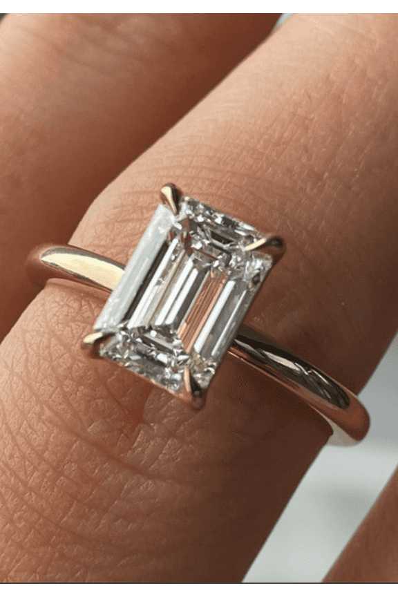 2Ct Emerald Cut Moissanite Solitaire Ring in 14K Yellow Gold Emerald Ring for Women – Emerald Engagement Ring, US 7.
