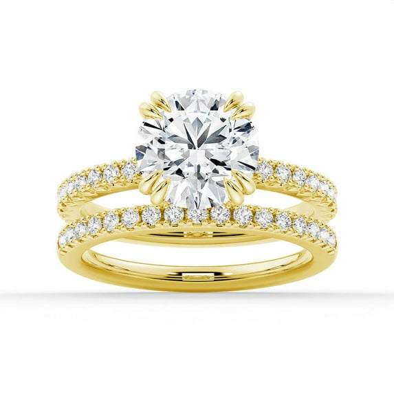 ESTE ORIGIN 2Ct Round Cut Lab-Grown Diamond Engagement Ring Set – Pavé Bridal Wedding Ring Set in 18K Yellow Gold for Her US 5