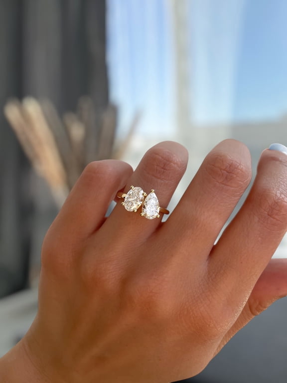 2TCW Oval & Pear Lab Diamond Two Stone Style Engagement Ring, Toi Et Moi Ring for Women in 10K White Gold US 8.5