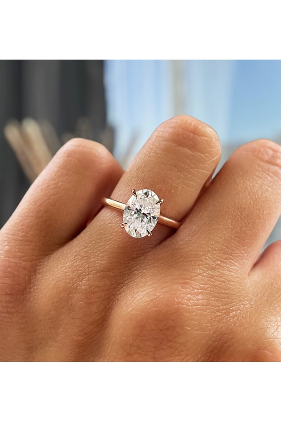 2.00Ct Oval Cut Lab-Grown Diamond Solitaire Engagement Ring – Hidden Halo, 4 Claw Setting in 10K Rose Gold for Women