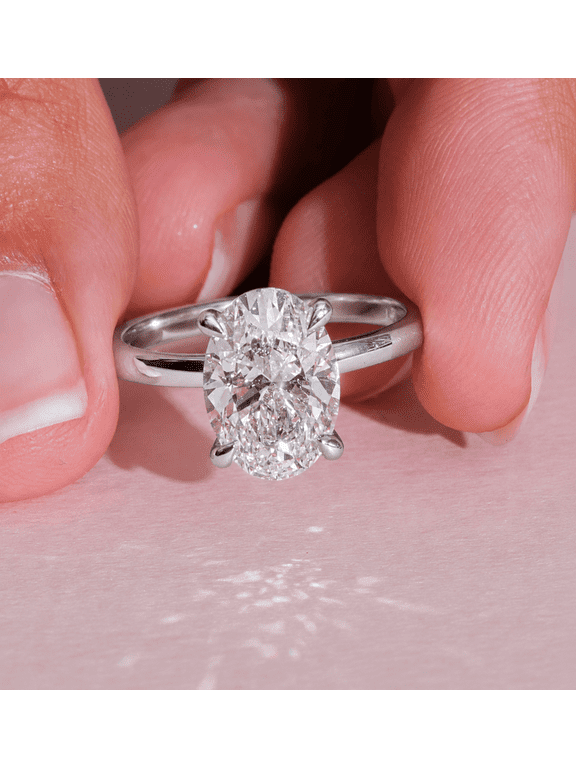 2.00Ct Oval Cut Lab-Grown Diamond Solitaire Engagement Ring – Hidden Halo, 4 Claw Setting in 10K White Gold for Women