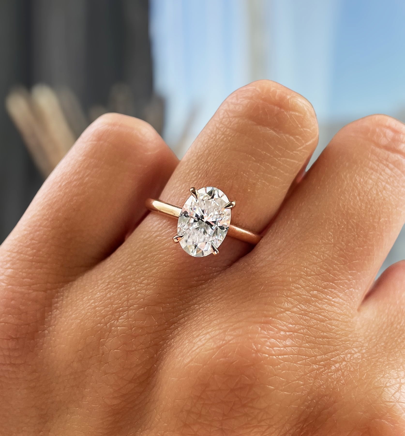 ESTE ORIGIN 2ct Oval Moissanite Diamond Engagement Ring in 14K Yellow Gold Wedding Ring for Women 5.5.
