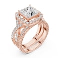 thumbnail image 1 of ESTE ORIGIN 2ct Princess Moissanite Halo Wedding Ring Set - Vintage Inspired – Twisted Band with Pave Accents in 14K Rose Gold for Women, 1 of 8