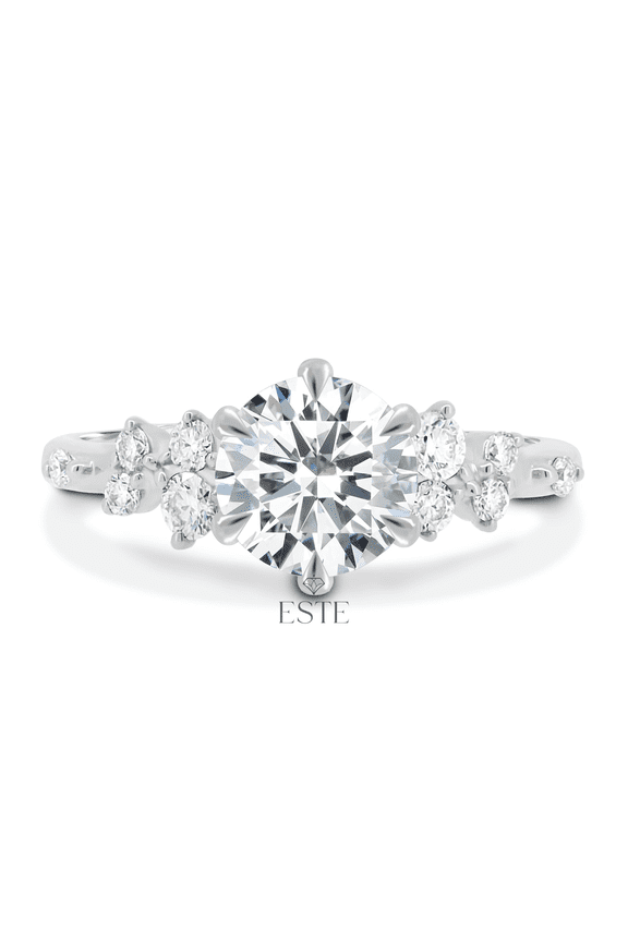 2.00Ct Round Cut Lab-Grown Diamond Solitaire Engagement Ring – 6 Claw, Accent Stones Ring in 10K White Gold for Women