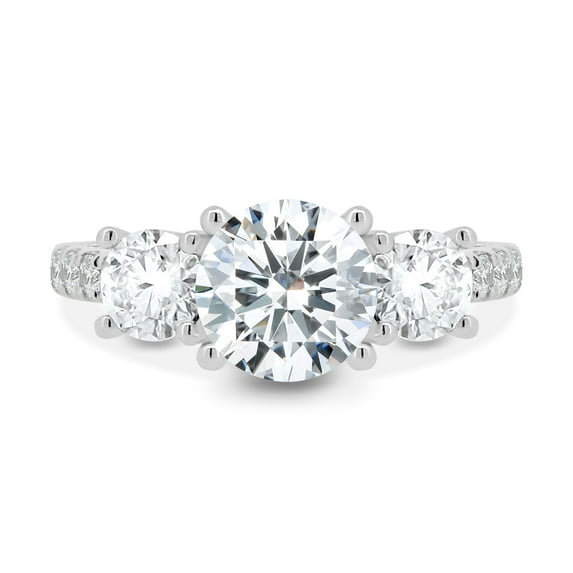 ESTE ORIGIN 2.00Ct Round Cut Lab-Grown Diamond Trilogy Engagement Ring – Trellis Pavé Design in 18K White Gold for Women