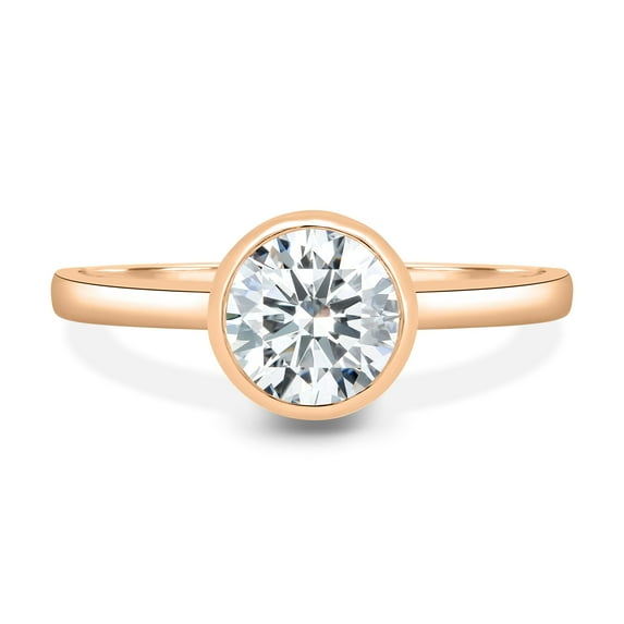 ESTE ORIGIN 2.00Ct Bezel-Set Moissanite Round Cut Minimalist Solitaire Engagement Ring in 10K Rose Gold for Women