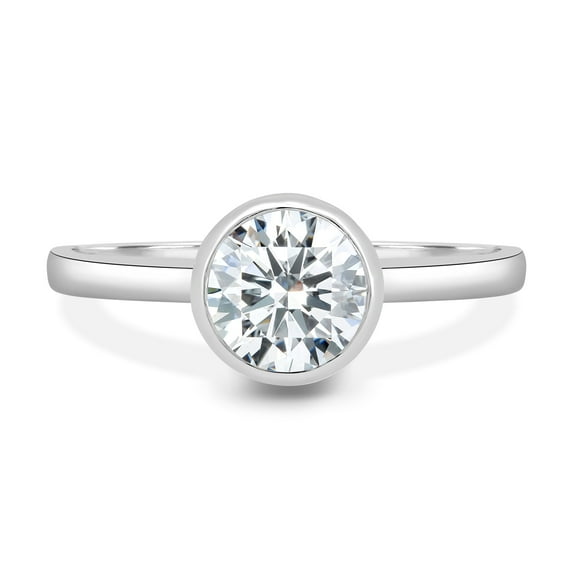ESTE ORIGIN 2.00Ct Bezel-Set Moissanite Round Cut Minimalist Solitaire Engagement Ring in 10K White Gold for Women