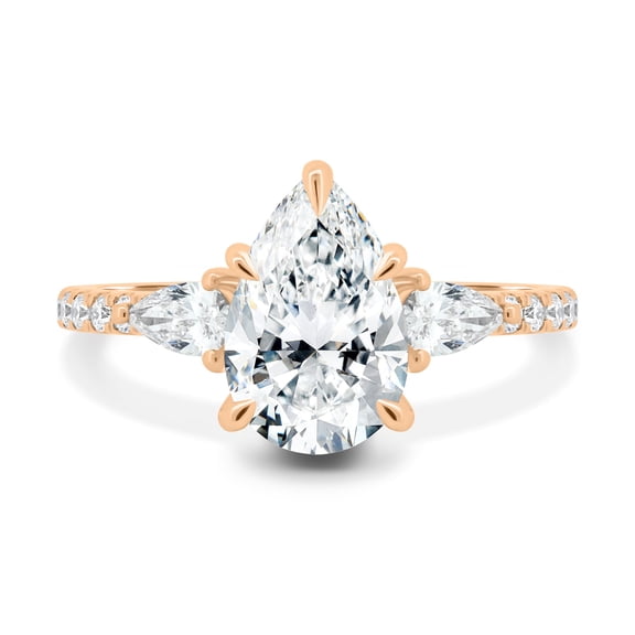 ESTE ORIGIN 3.00 Ct Lab-Grown Diamond Pear Trilogy Ring with Pavé Band in 18K Rose Gold for Women's