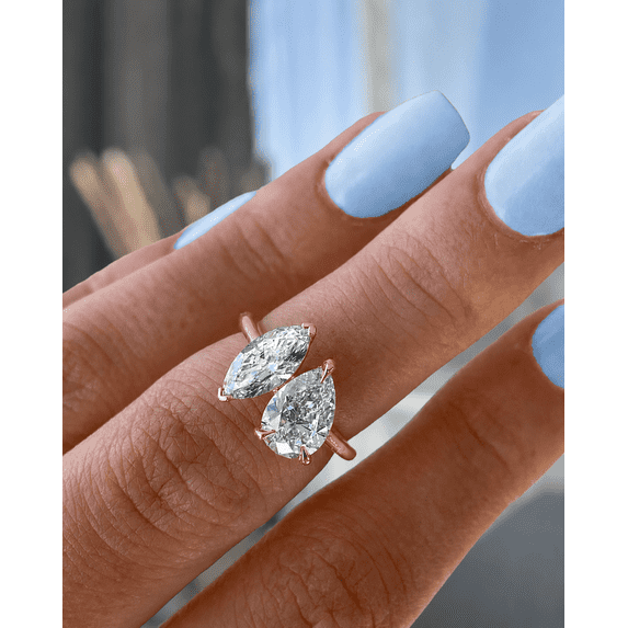 ESTE ORIGIN 3.00 Ct Lab-Grown Diamond Toi et Moi Pear & Marquise Ring in 18K Rose Gold for Women's