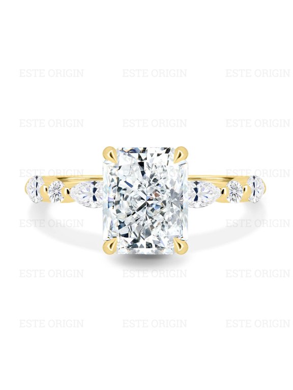 3.00Ct Lab-Grown Radiant Diamond Ring with Hidden Halo & Accent Band in 10K Yellow Gold for Women