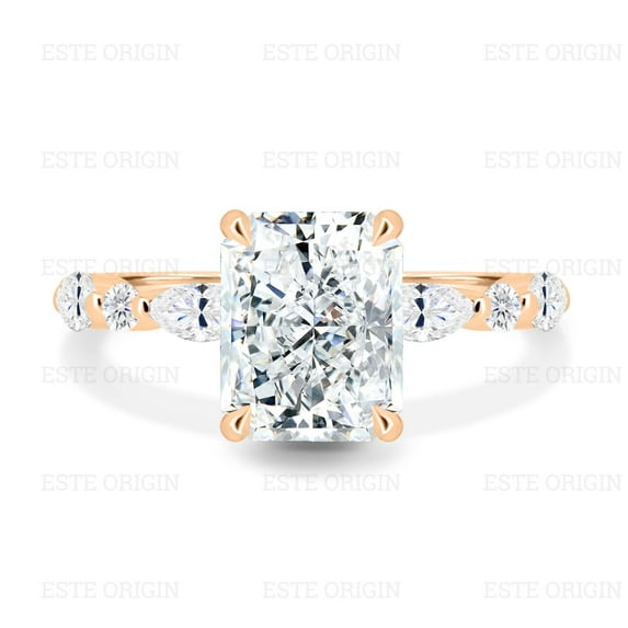 ESTE ORIGIN 3.00Ct Lab-Grown Radiant Diamond Ring with Hidden Halo & Accent Band in 18K Rose Gold for Women