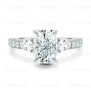 ESTE ORIGIN 3.00Ct Radiant Lab-Grown Diamond Trilogy Ring with Pear Accents & Pavé Band in 10K White Gold for Women