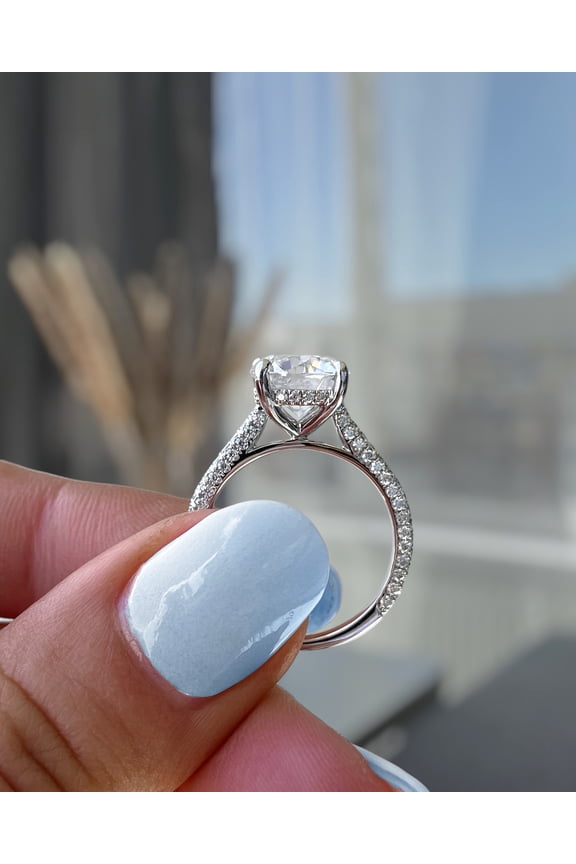 2.50Ct Round Moissanite Cathedral Engagement Ring – Triple Pavé Band, Hidden Halo in 10K Rose Gold for Women