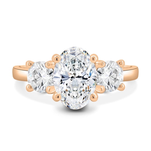 ESTE ORIGIN 3.2ct Oval Lab-Grown Diamond Three-Stone Engagement Ring in 14K Rose Gold Wedding Band for Her is US 4.5.