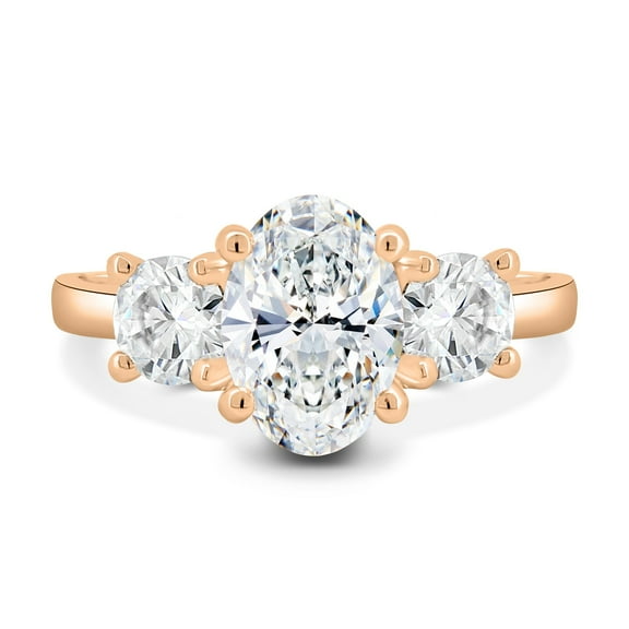 ESTE ORIGIN 3.2ct Oval Lab-Grown Diamond Three-Stone Engagement Ring in 18K Rose Gold Wedding Band for Her is US 8.5.
