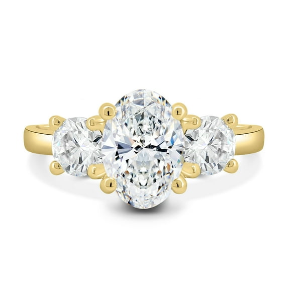 ESTE ORIGIN 3.2ct Oval Lab-Grown Diamond Three-Stone Engagement Ring in 18K Yellow Gold Wedding Band for Her is US 8.5.