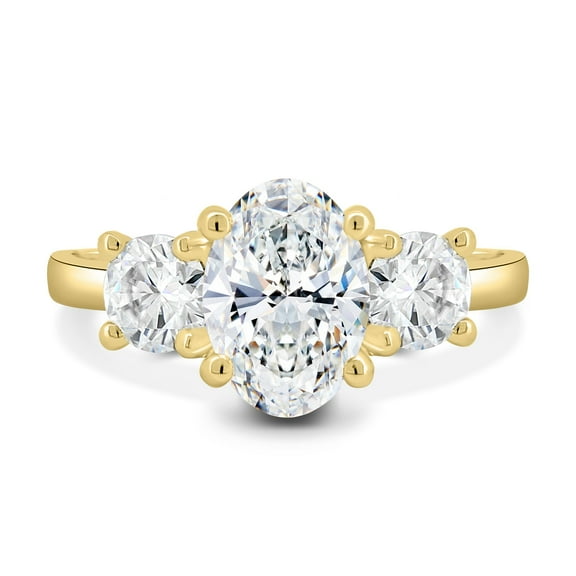 ESTE ORIGIN 3.2ct Oval Moissanite Three-Stone Engagement Ring in 10K Yellow Gold Wedding Band for Women is US 4.5.