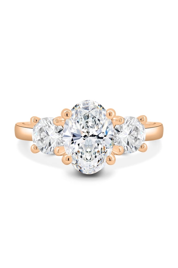 3.2ct Oval Moissanite Three-Stone Engagement Ring in 14K Rose Gold Wedding Band for Women is US 4.5.
