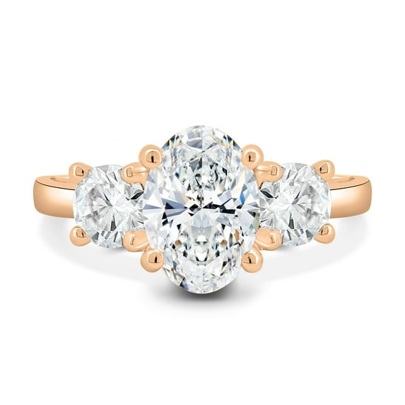 ESTE ORIGIN 3.2ct Oval Moissanite Three-Stone Engagement Ring in 18K Rose Gold Wedding Band for Women is US 10.5.
