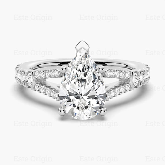 ESTE ORIGIN 3.5 CT Pear Shape Lab Grown Diamond Solitaire Engagement Ring, Lab Grown Diamond Pear Shape Gold Ring for Women, 14K White Gold, US 7.5