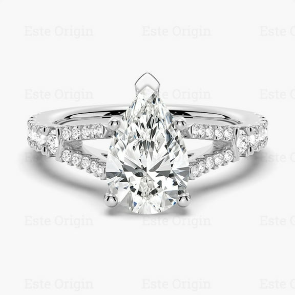 ESTE ORIGIN 3.5 CT Pear Shape Moissanite Solitaire Engagement Ring, Moissanite Pear Shape Gold Ring for Women, 10K White Gold, US 4.5