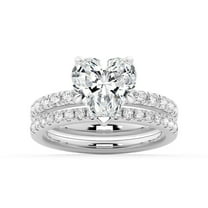 ESTE ORIGIN 3.5Ct Heart Shape Cut Moissanite Engagement Ring Set with Eternity Pave Band in 10K White Gold, Solitaire Bridal Set for Her, US 4.