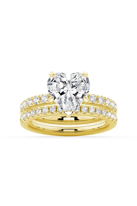 3.5Ct Heart Shape Cut Moissanite Engagement Ring Set with Eternity Pave Band in 10K Yellow Gold, Solitaire Bridal Set for Her, US 4.