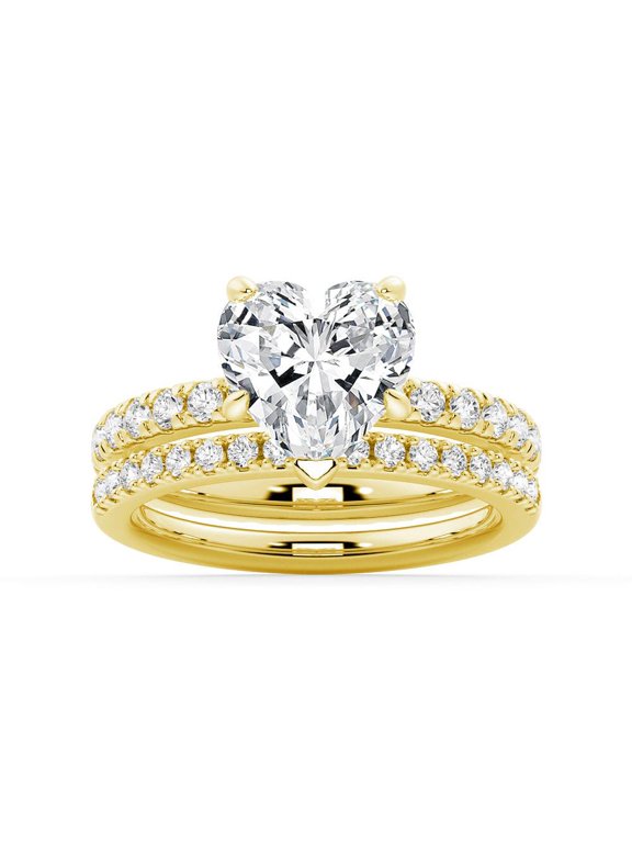 3.5Ct Heart Shape Cut Moissanite Engagement Ring Set with Eternity Pave Band in 10K Yellow Gold, Solitaire Bridal Set for Her, US 9.5.