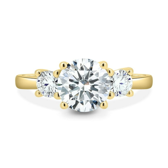 ESTE ORIGIN 2.00Ct Round Cut Moissanite Trellis Trilogy Engagement Ring – 3-Stone Weave Setting in 10K Yellow Gold for Women
