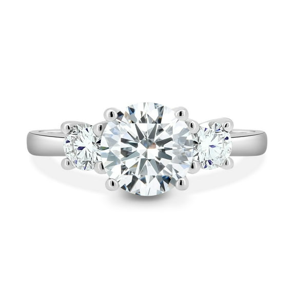 ESTE ORIGIN 2.00Ct Round Cut Moissanite Trellis Trilogy Engagement Ring – 3-Stone Weave Setting in 14K White Gold for Women