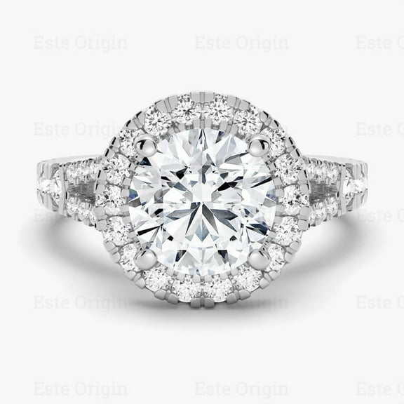 ESTE ORIGIN 3 CT Round cut Moissanite Diamond Engagement Ring Moissanite 9 MM Round Brilliant Cut Ring For Women. 10k White Gold , US 4.5
