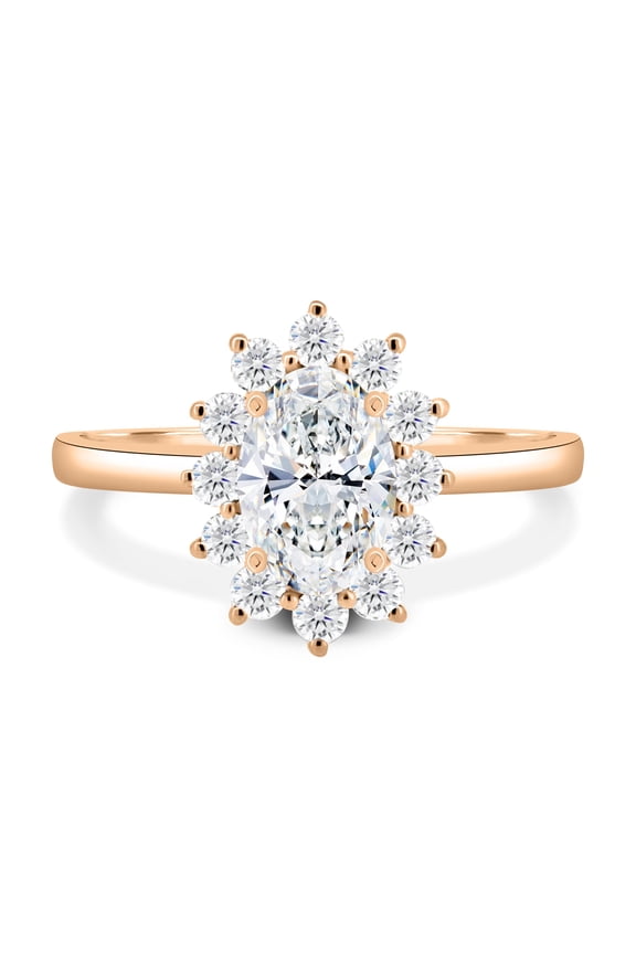 2.00Ct Oval Cut Moissanite Engagement Ring – Halo & Cathedral Setting in 10K Rose Gold for Women