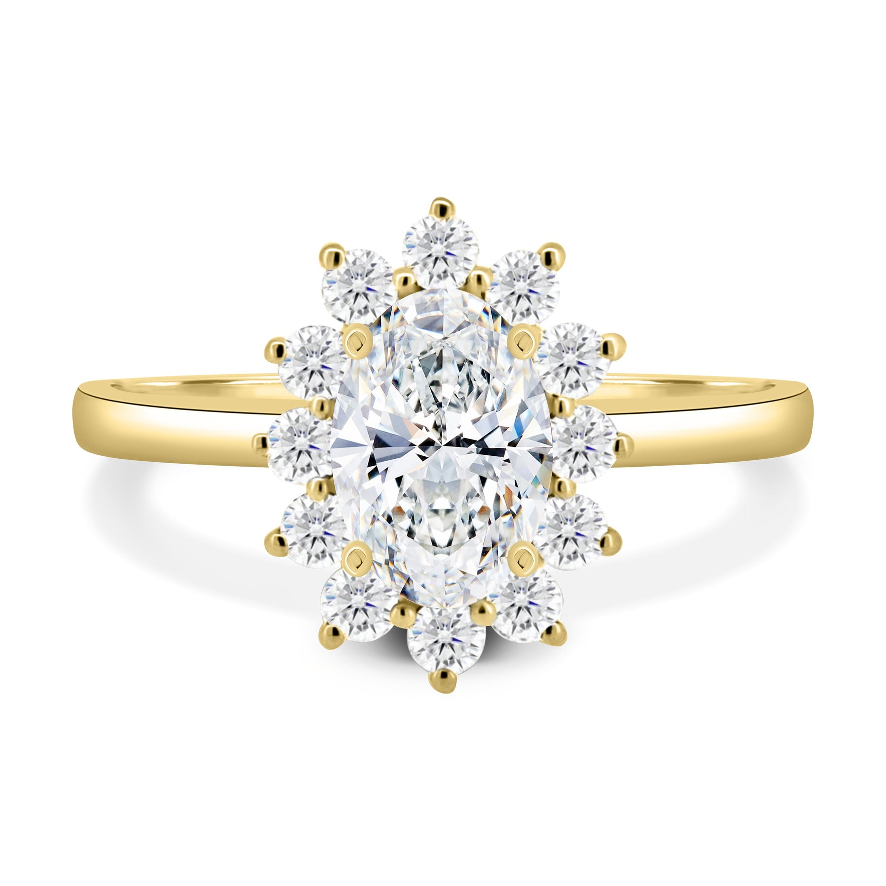 ESTE ORIGIN 2.00Ct Oval Cut Moissanite Engagement Ring – Halo & Cathedral Setting in 10K Yellow Gold for Women