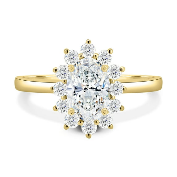 ESTE ORIGIN 2.00Ct Oval Cut Moissanite Engagement Ring – Halo & Cathedral Setting in 10K Yellow Gold for Women