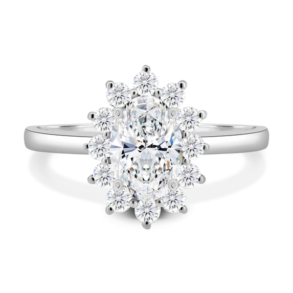 ESTE ORIGIN 2.00Ct Oval Cut Moissanite Engagement Ring – Halo & Cathedral Setting in 14K White Gold for Women