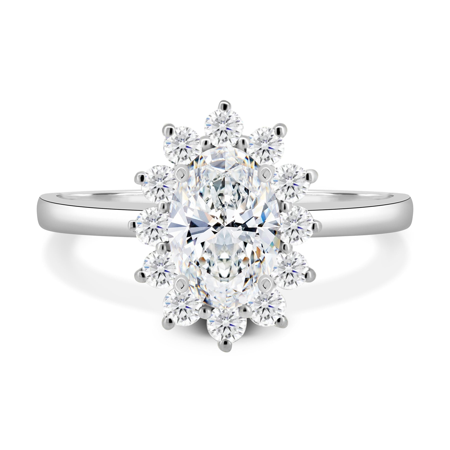 ESTE ORIGIN 2.00Ct Oval Cut Moissanite Engagement Ring – Halo & Cathedral Setting in 14K White Gold for Women