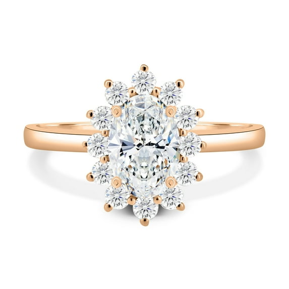ESTE ORIGIN 2.00Ct Oval Cut Moissanite Engagement Ring – Halo & Cathedral Setting in 18K Rose Gold for Women