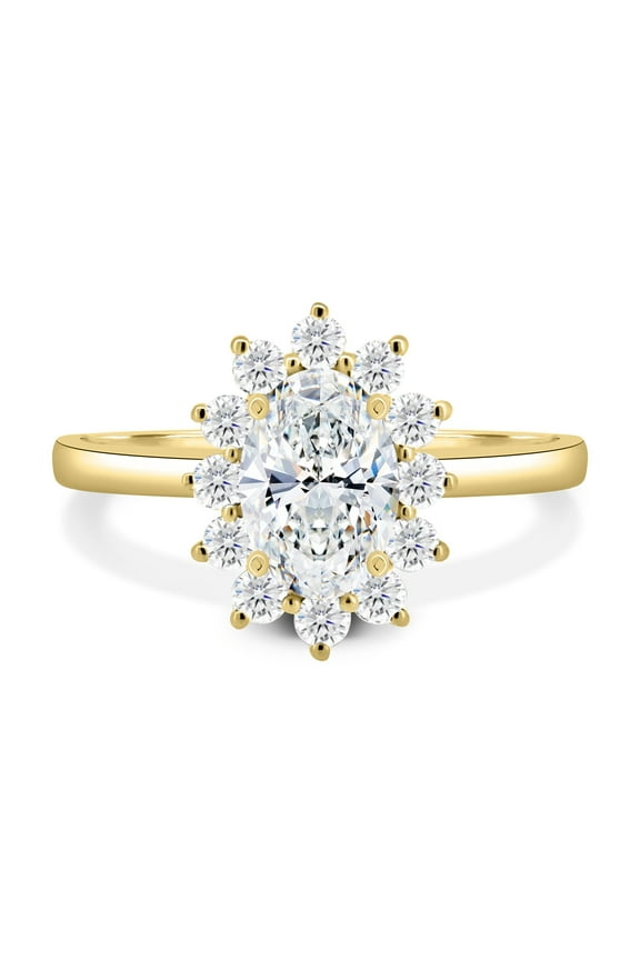 3CT Oval Halo Lab-Grown Diamond Engagement Ring in Cathedral Setting, 14K Yellow Gold Oval Halo Sun Burst Ring for Her US 10.5