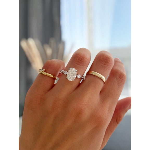 ESTE ORIGIN 3CT Oval Moissanite Solitaire Engagement Ring with Accent Stones & Hidden Halo in 10K White Gold, available in US 7.