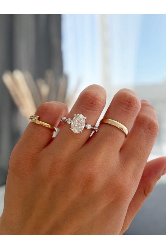 3CT Oval Moissanite Solitaire Engagement Ring with Accent Stones & Hidden Halo in 10K Yellow Gold, available in US 7.
