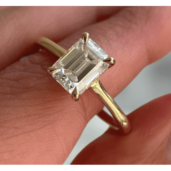 ESTE ORIGIN 3Ct Emerald Cut Lab-Grown Diamond Engagement Ring 18K Yellow Gold Hidden Halo Solitaire Ring for Her US 8