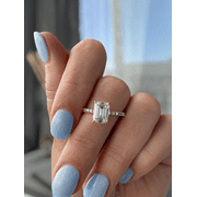 ESTE ORIGIN 3Ct Emerald Cut Moissanite Solitaire Engagement Ring - Hidden Halo & Pave Band in 10K White Gold Emerald Ring for Women is available in US 4.5.