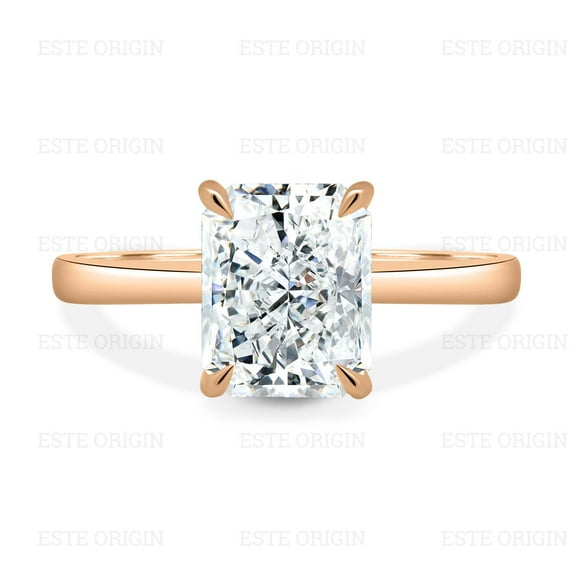 ESTE ORIGIN 3Ct Radiant Lab-Grown Diamond Solitaire Ring with Hidden Halo in 10K Rose Gold for Women