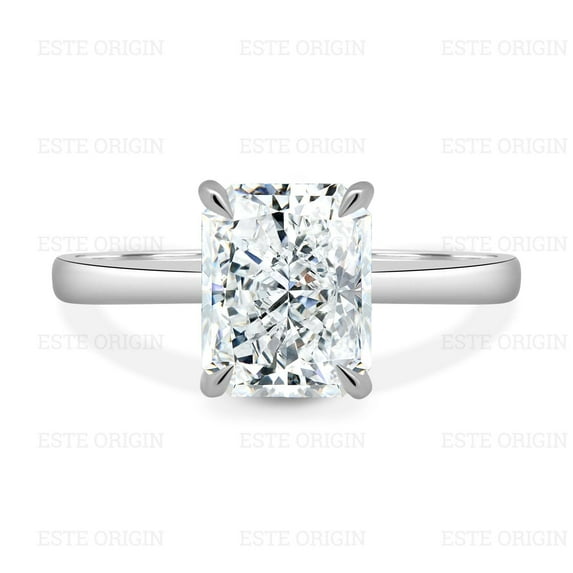 ESTE ORIGIN 3Ct Radiant Lab-Grown Diamond Solitaire Ring with Hidden Halo in 14K White Gold for Women
