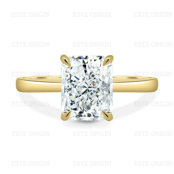 ESTE ORIGIN 3Ct Radiant Lab-Grown Diamond Solitaire Ring with Hidden Halo in 14K Yellow Gold for Women