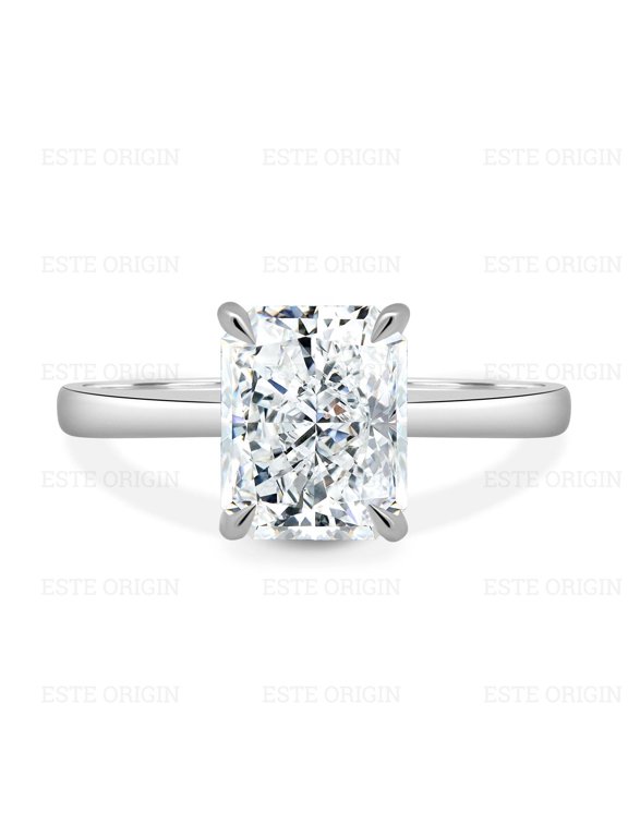 3Ct Radiant Lab-Grown Diamond Solitaire Ring with Hidden Halo in 18K White Gold for Women